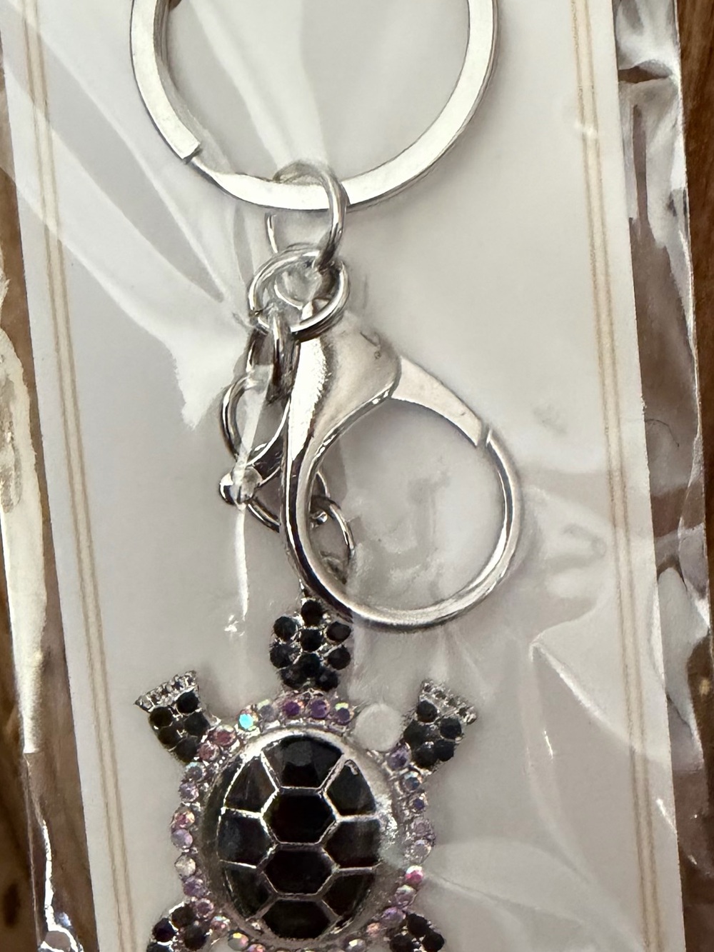 Crystal Turtle Keychain in Black and Purple
